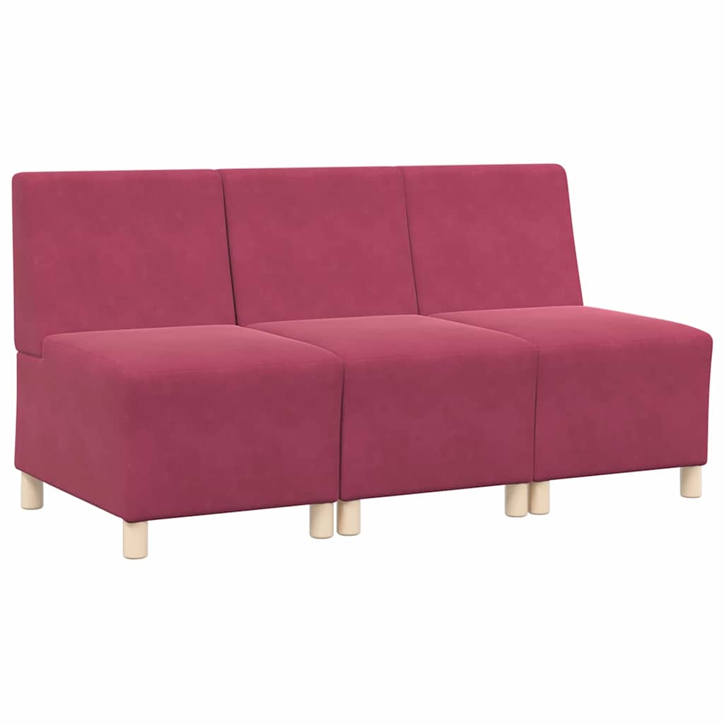Modular Sofa Unit Armless 3 pcs Wine Red 55 x 74 x 82 cm Velvet